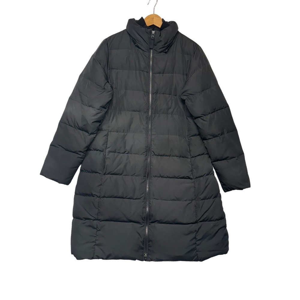 Lands End Black Down Puffer Coat Womens Medium 10-12 Quilted Long Winter Jacket